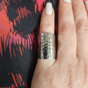 Silver Hammered Wide Band Ring